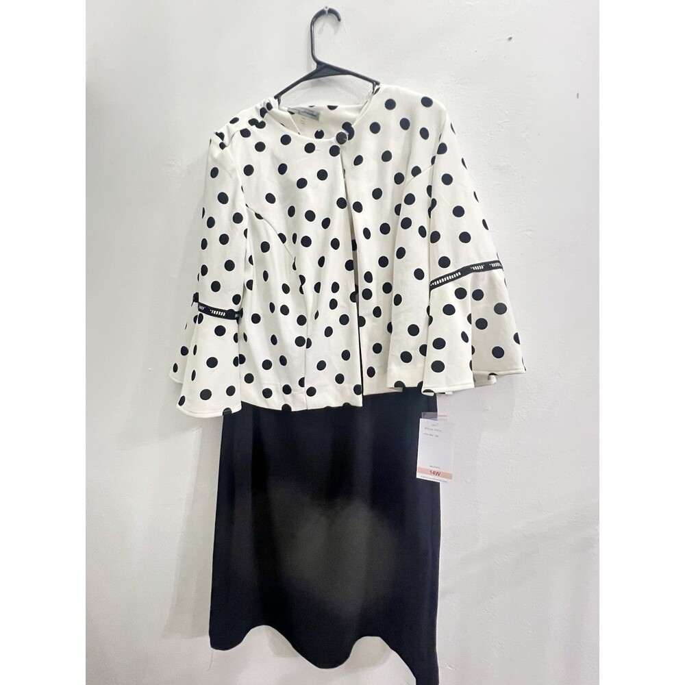 Danny & Nicole Size 14 W Black White Polka Dot Dress 2 Piece